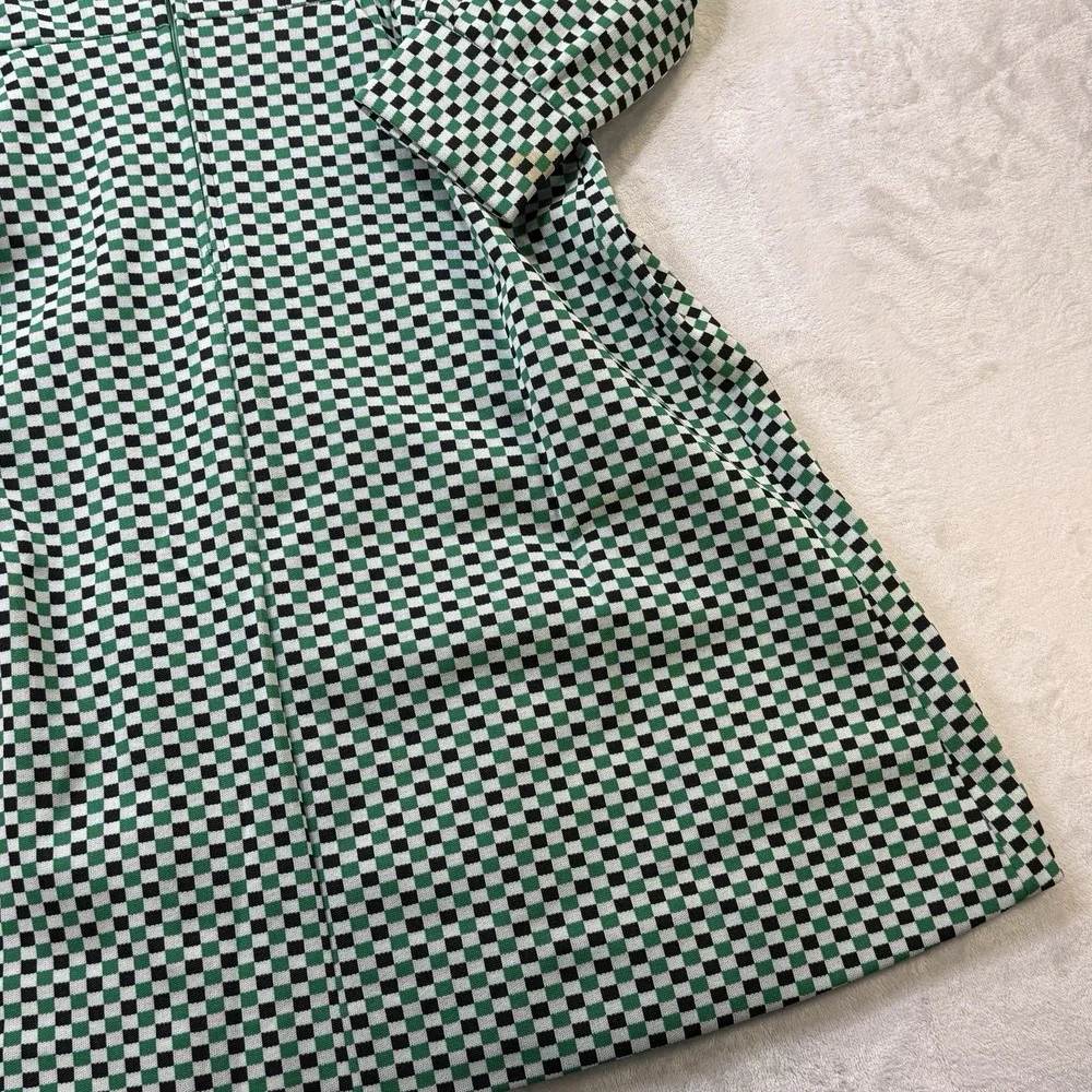 Vintage 70s Checkerboard Midi Dress Green Black Mod Disco Retro Boho - Picture 9 of 16